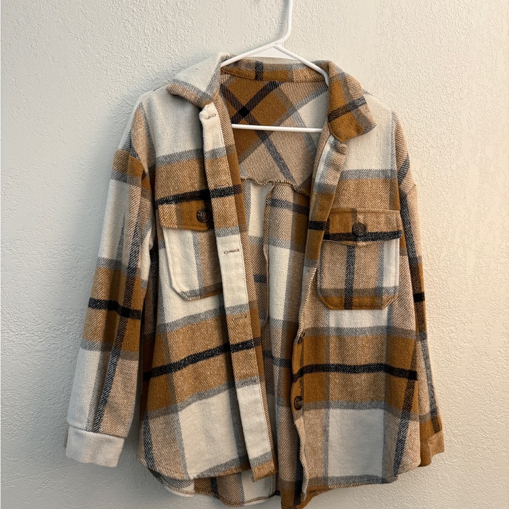 Oversized Gold & Charcoal Plaid Shacket